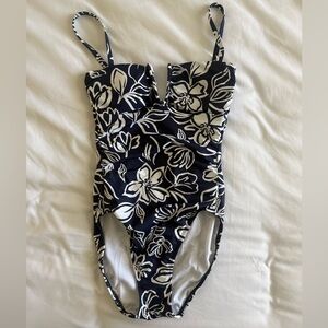 Ralph Lauren Navy and White Floral One-Piece Swimsuit